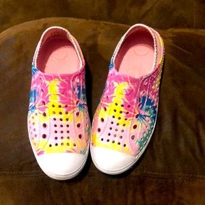 Skechers pink rainbow slip ons